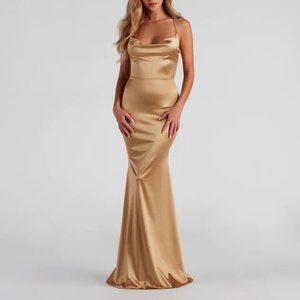 Jennifer Stretch Satin Ruched Formal Dress